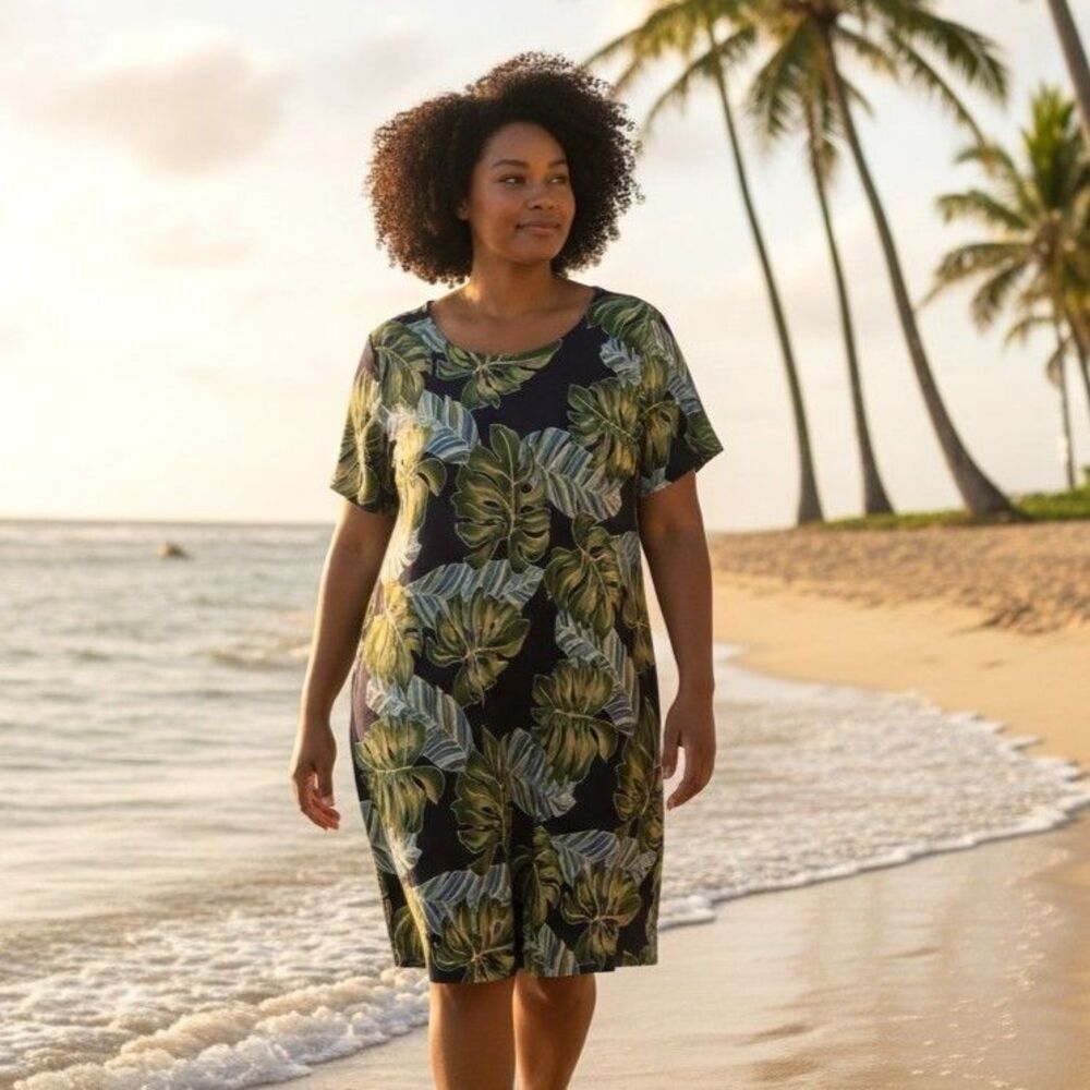 Hilo Hattie the Hawaiian Original Tropical Leaf Print Rayon Dress Vintage